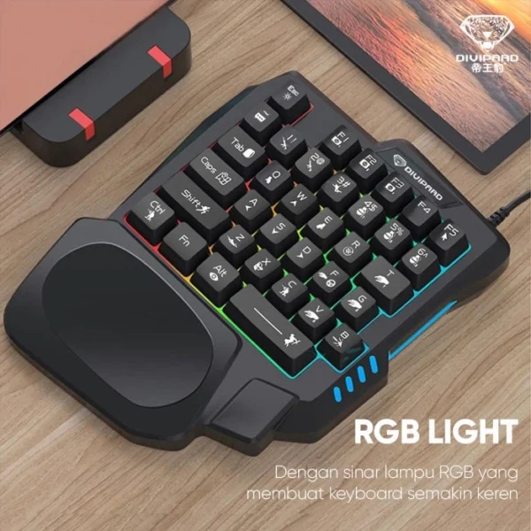 One Hand Non Mechanical Gaming Keyboard and Backlit Mouse Combo - Image 3